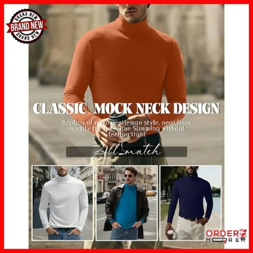 Men's Big Tall Turtleneck Shirts 6 Pack Long Sleeve Thermal Tops